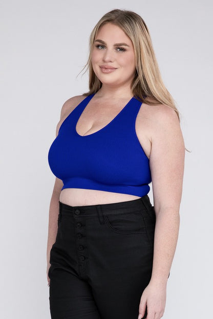 Plus Ribbed Cropped Racerback Tank Top