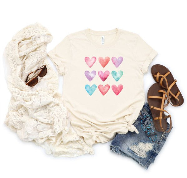 Pastel Color 9 Hearts Graphic Tee