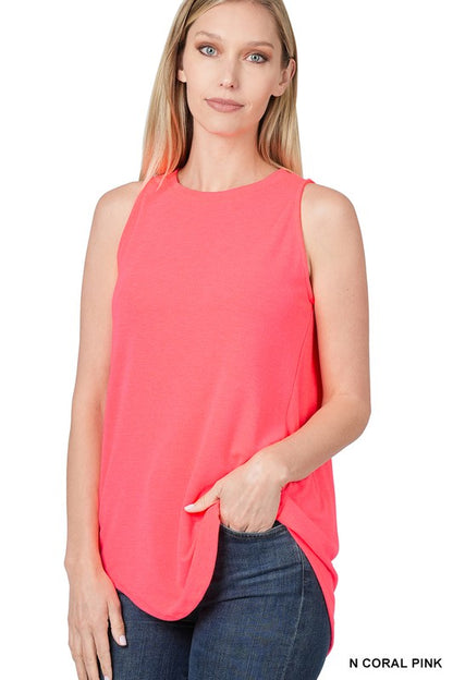 Luxe Rayon Sleeveless Round Neck Hi-Low Hem Top