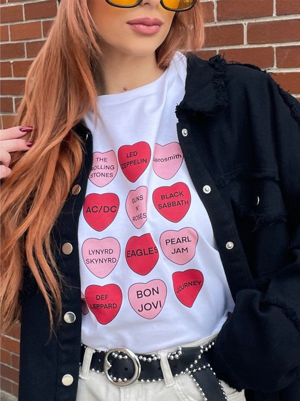 Rock N Roll Music 12 Hearts Graphic Tee