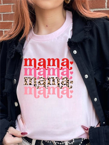 Pink Stacked Leopard Mama Graphic Tee