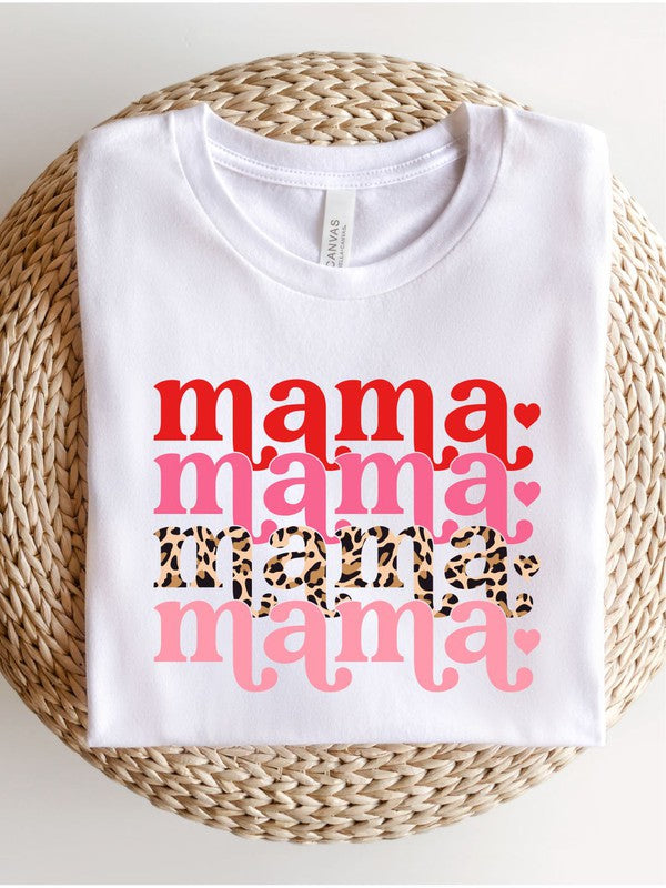 Pink Stacked Leopard Mama Graphic Tee