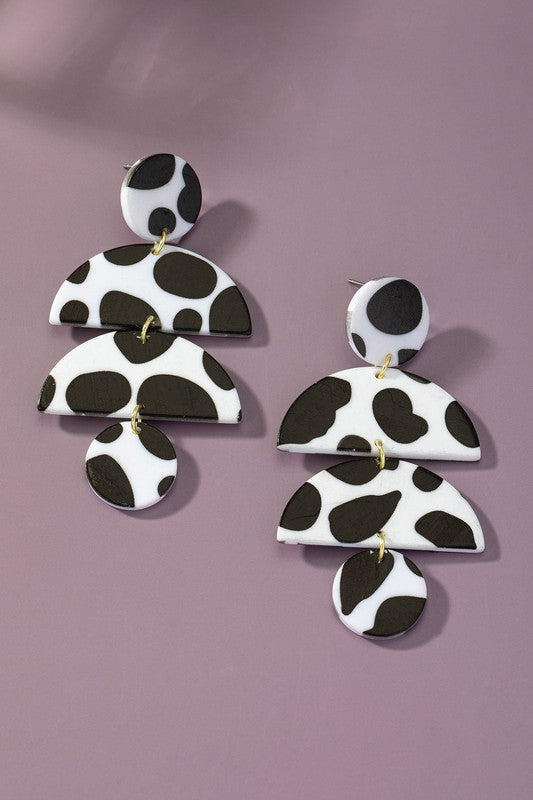 geo shape animal print drop earrings