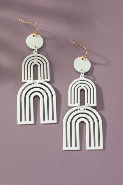 Cutout metal arch drop earrings with color coating