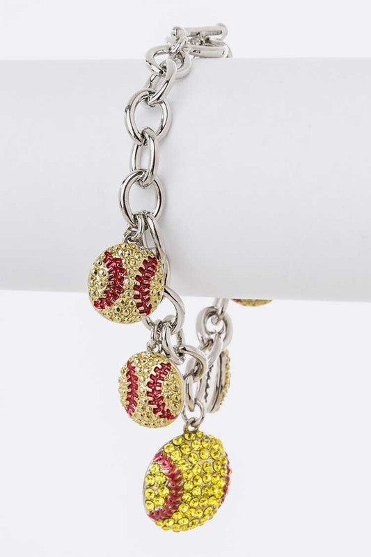 Crystal Softball Charm Toggle Bracelet