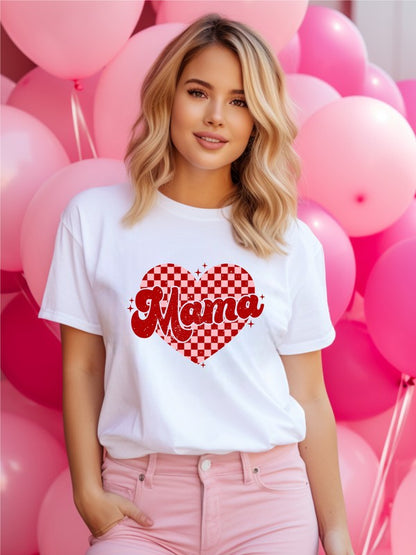 Mama Checkered Heart Graphic Tee