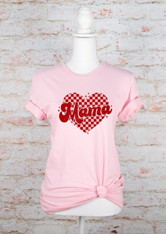 Mama Checkered Heart Graphic Tee